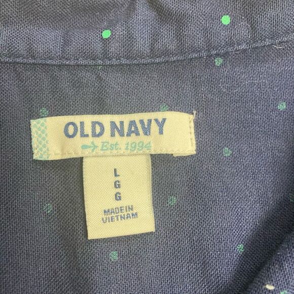 OLD NAVY Women’s Button Up Shirt Blue With Green Polka Dots Size Large - Picture 5 of 6